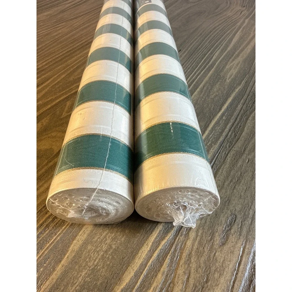 VTG Bordenstyle Wallpaper 2 Rolls 55.4sqft Green Cream New Striped Vinyl CC216FF